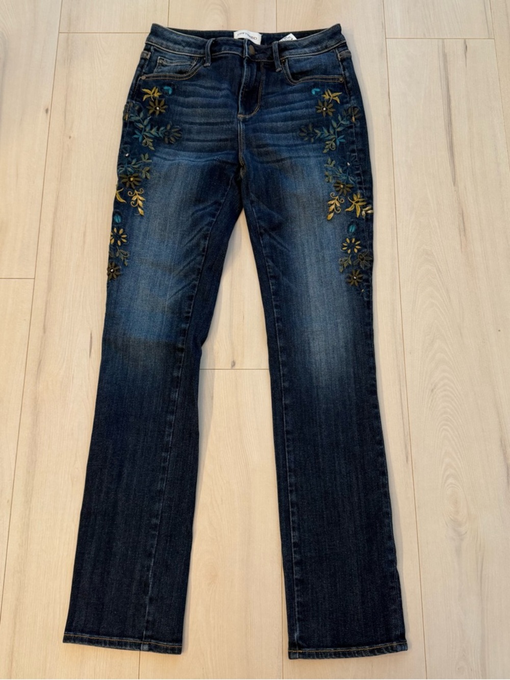 DRIFTWOOD Dark Blue Jeans with Floral Embroidery